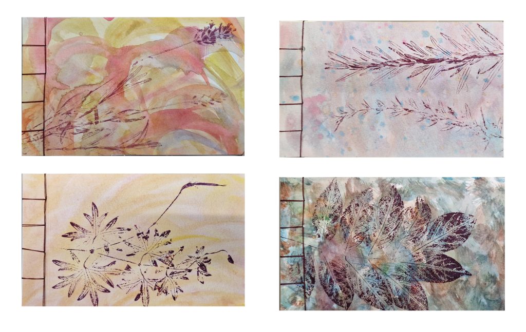 Afgeronde Botanische Kunstboekjes gemaakt tijdens een workshop.