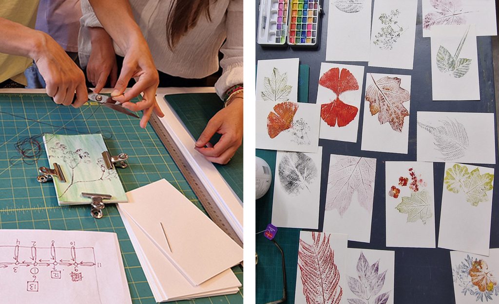 Deelnemer aan het werk tijdens het maken van een Botanisch Kunstboekje.